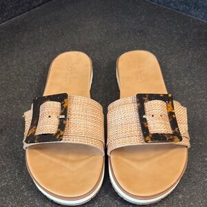 Nicole Miller Tan and Brown Sandals with Textured Strap